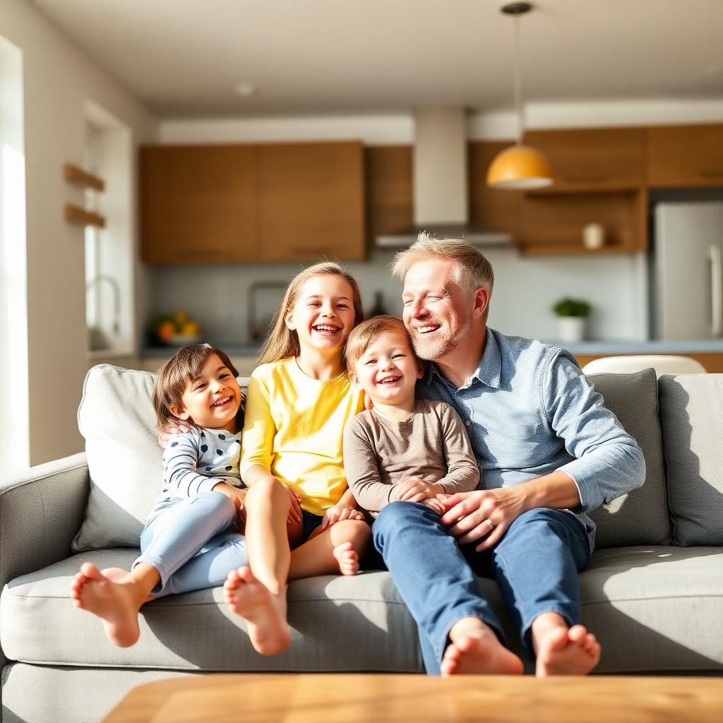 Happy family in their kitchen after appliance repair